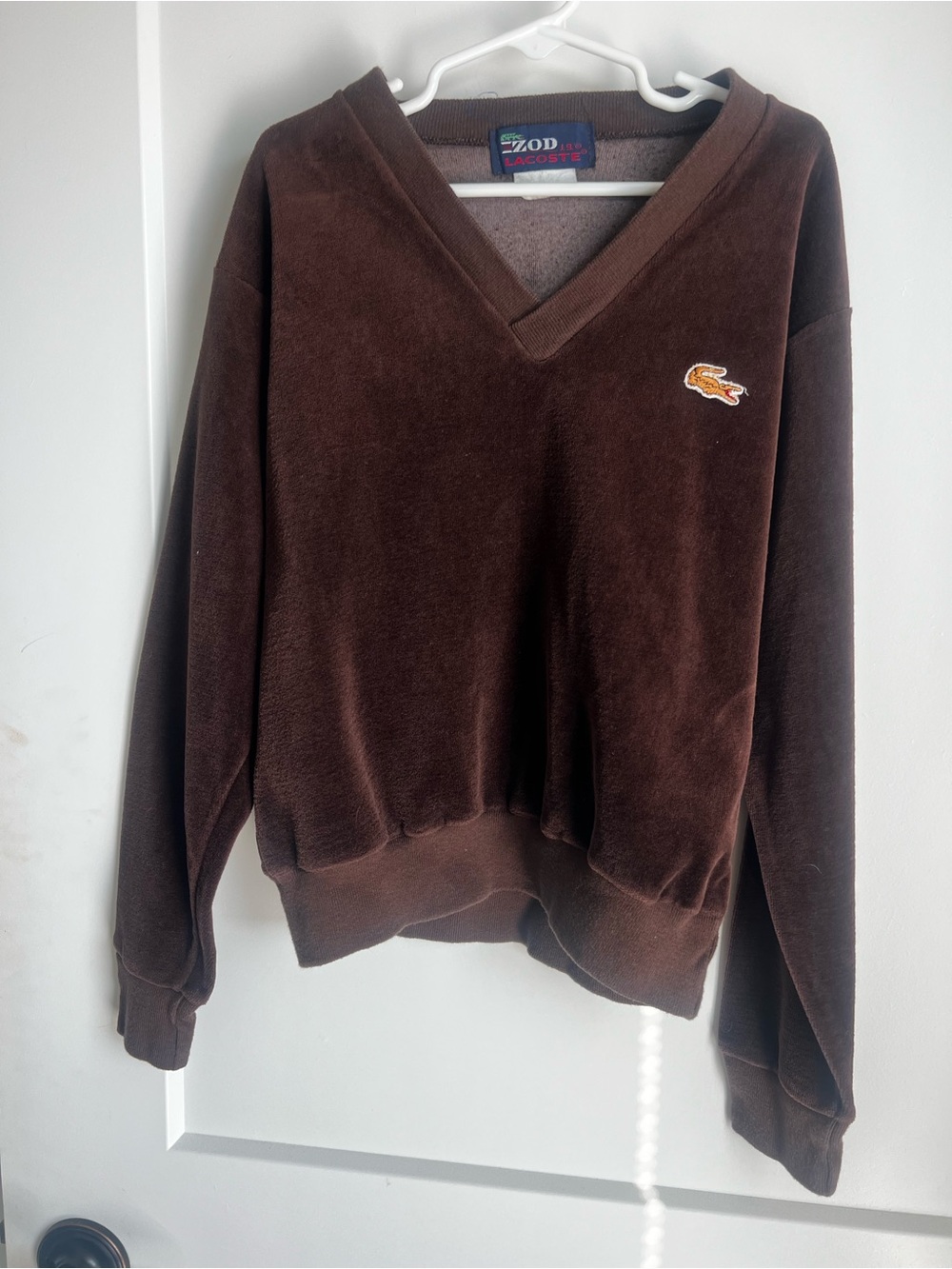 Kids Vintage Brown Velvet Lacoste V-Neck Sweater